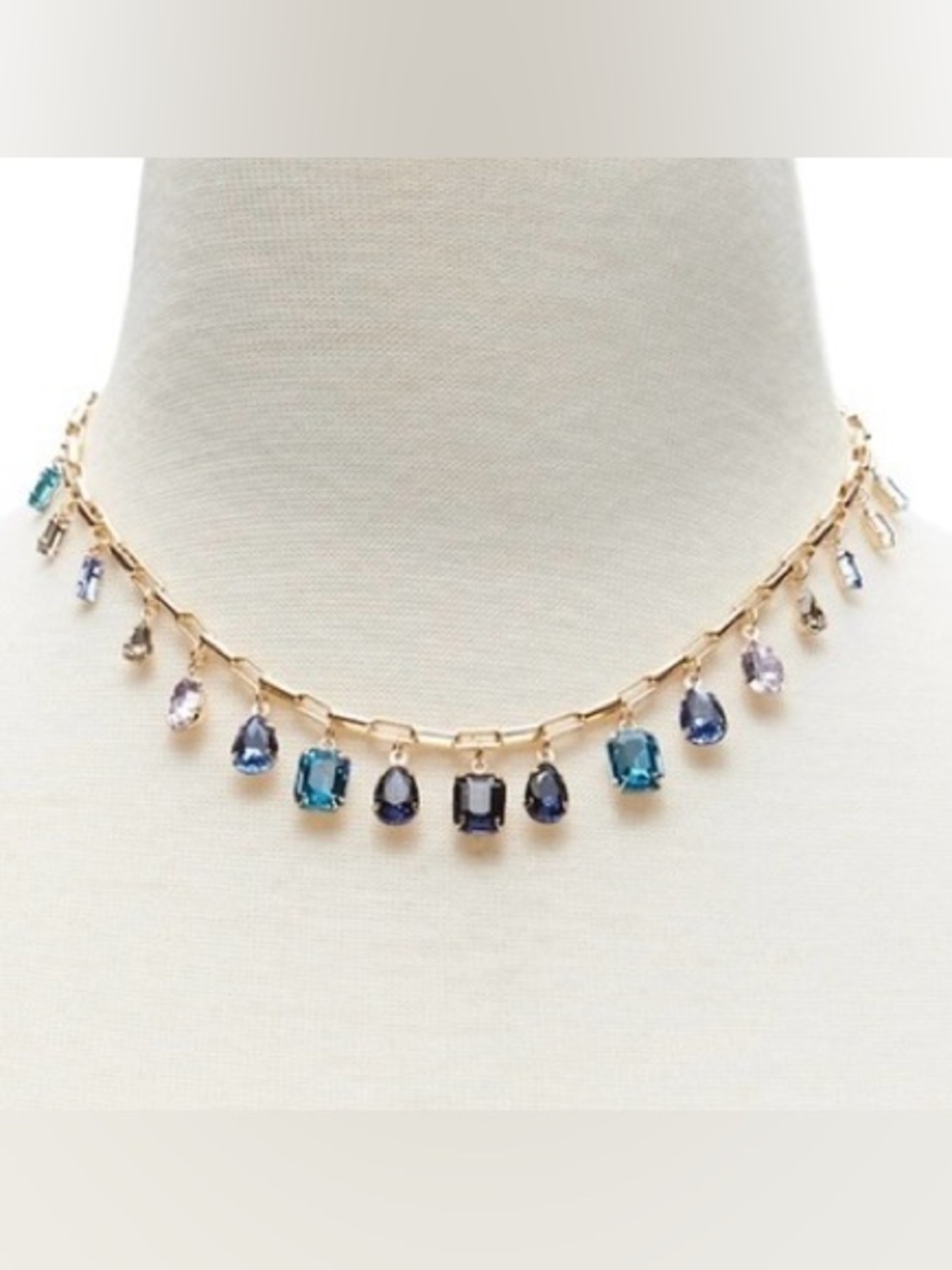 NWOT  Banana Republic  Blue Gemstone Drop Gold Statement Necklace